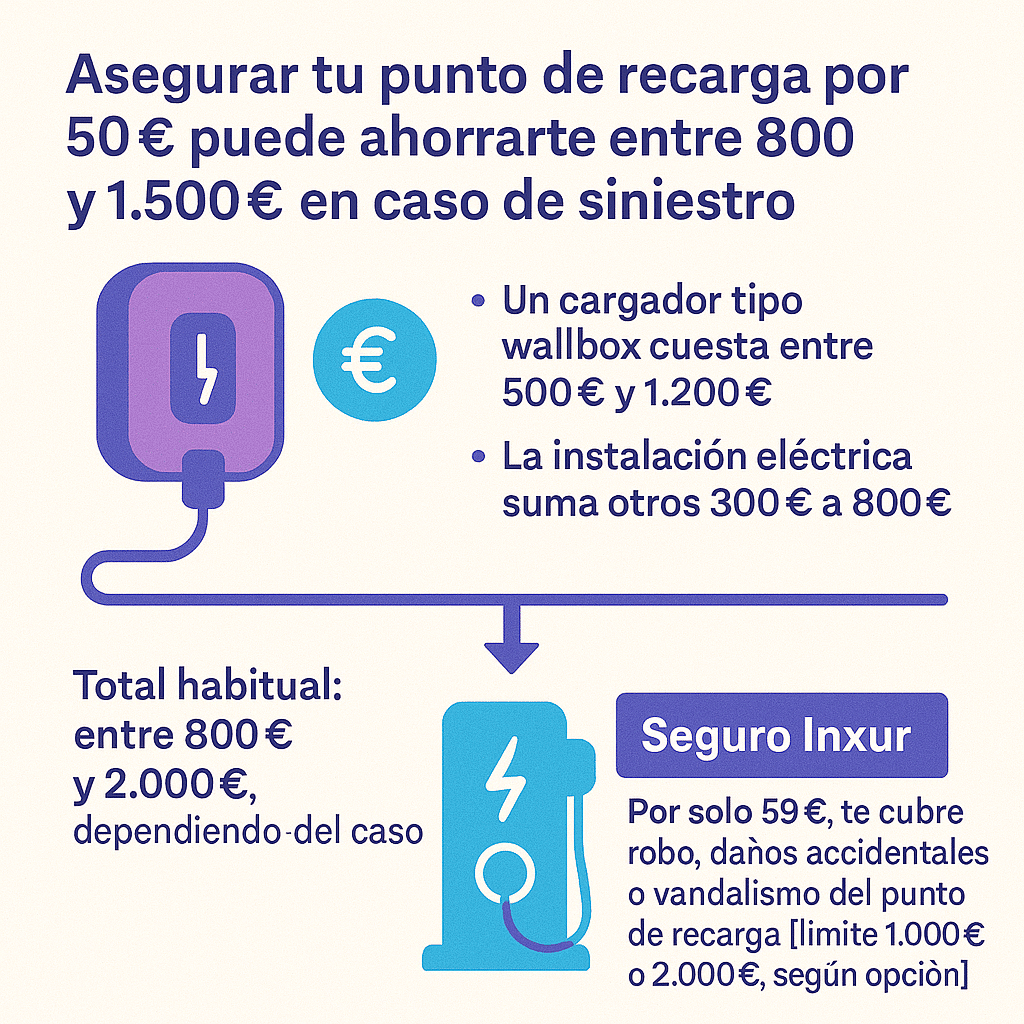 Asegurar tu punto de recarga por 59 € puede ahorrarte entre 800 y 1.500 € en caso de siniestro - Inxur - Tu guía en la jungla de los seguros