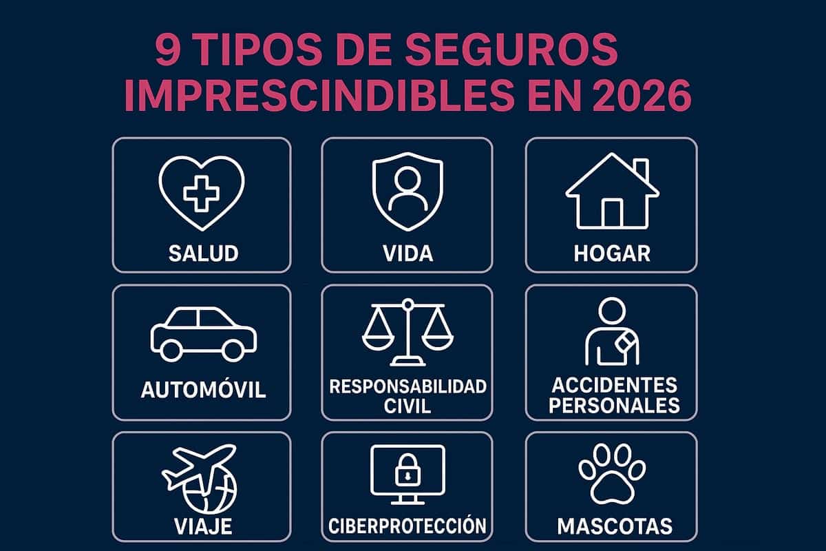 Diagrama con los 9 tipos de seguros principales